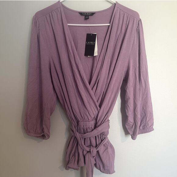 NWT Lauren Ralph Lauren Tie-Front Peplum Top – Purple, Women’s Large - Picture 2 of 5